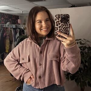 Altar'd State Textured Knit Button Front Jacket Pink Size Medium